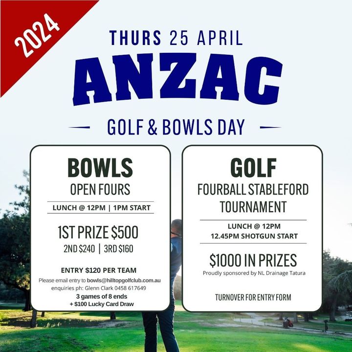 Featured image for “Hey bowlers and golfers! Don’t forget to sign up for our Anzac Golf & Bowls Day!     Thursday 25 April 2024”