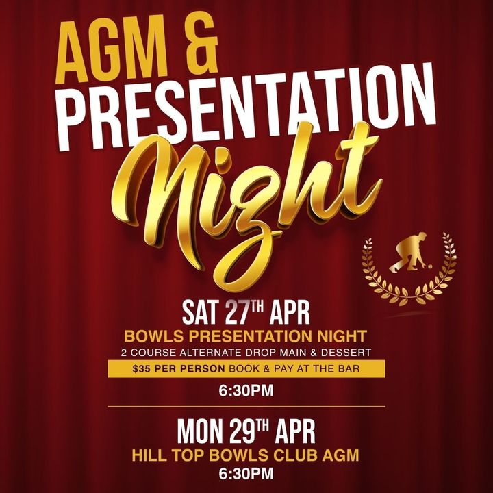 Featured image for “A reminder to all of our Bowls Club members that the Presentation Night is on THIS Saturday (27 April), with the Annual General Meeting held the following Monday (29 April).”