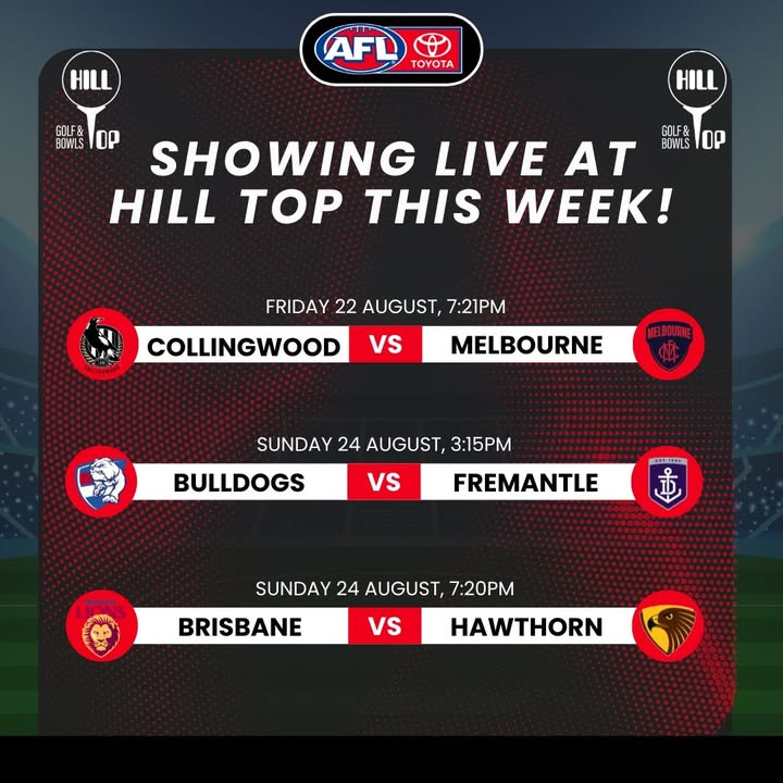 Featured image for “Live AFL Action: Watch the Game at Hill Top Golf Club!”