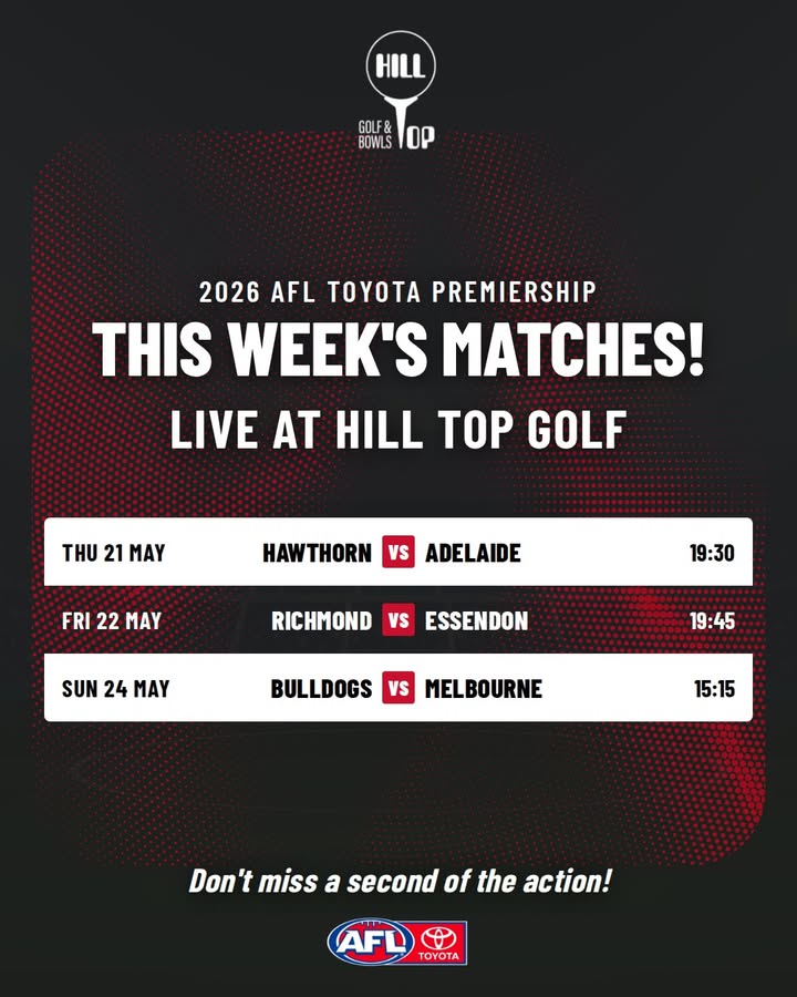 Featured image for “Watch the 2026 AFL Toyota Premiership Live at Hill Top Golf Club”