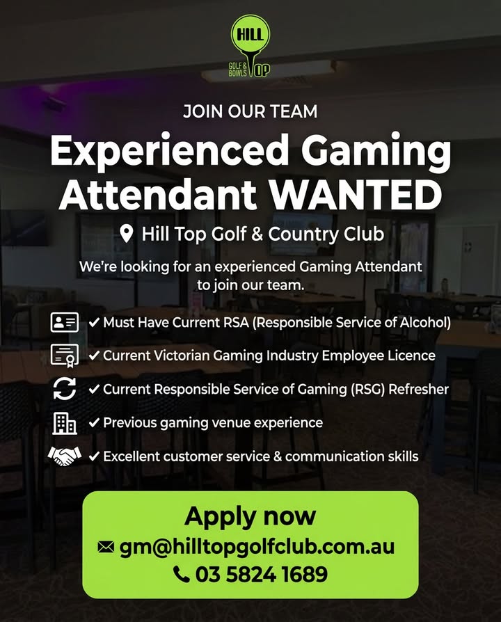 Featured image for “Gaming Attendant Position Available at Hill Top Golf Club”