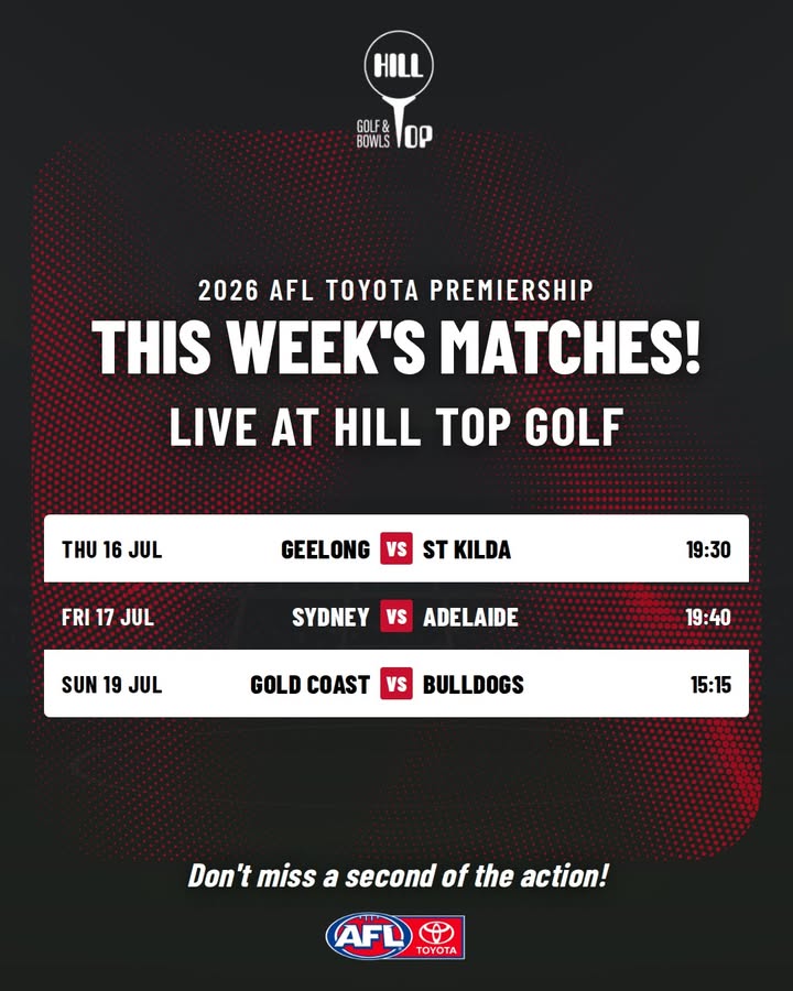 Featured image for “2026 AFL Toyota Premiership Live at Hill Top Golf Club”